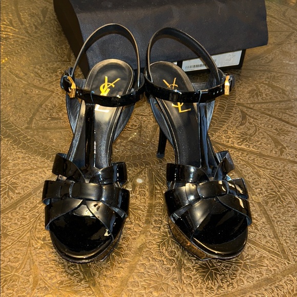 Authentic Saint Laurent YSL Black Patent Leather Tribute Heels Stiletto Pumps - Picture 14 of 16